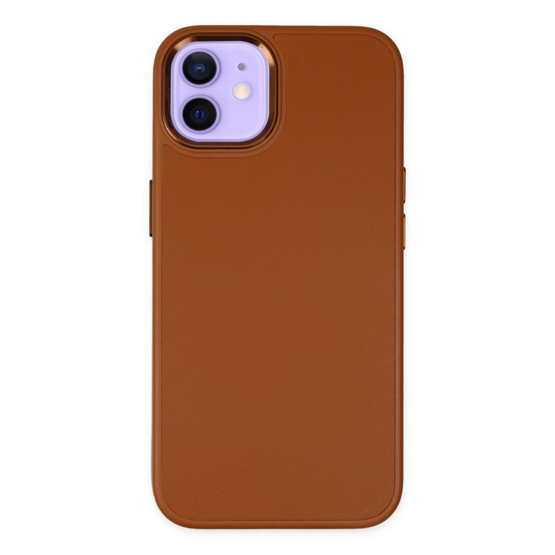  iPhone 12 Kılıf Asya Deri Silikon - Kahverengi