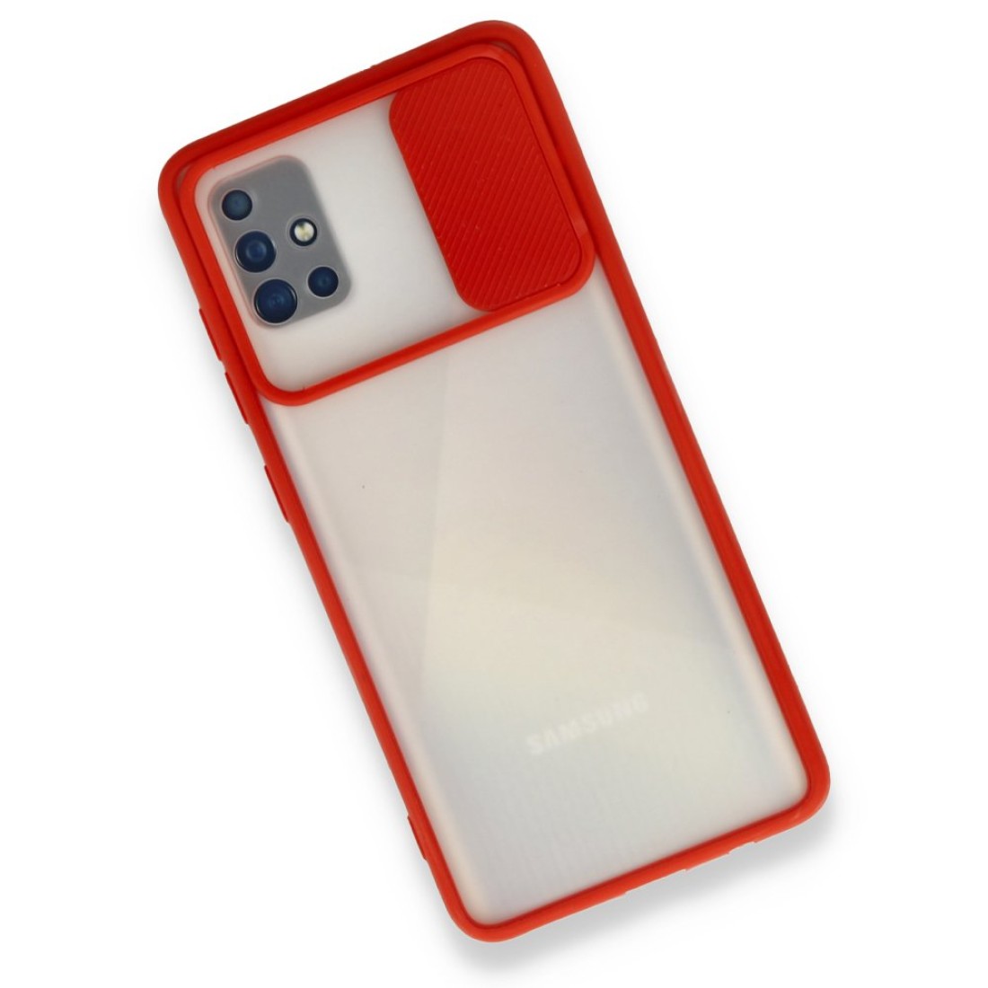 Samsung Galaxy A71 Kılıf Palm Buzlu Kamera Sürgülü Silikon - Kırmızı Samsung Galaxy A71 Kılıf Palm Buzlu Kamera Sürgülü Silikon - Kırmızı