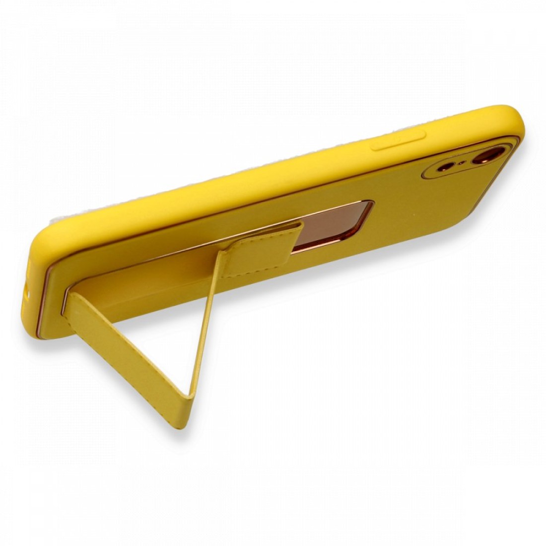  iPhone XR Kılıf Coco Deri Standlı Kapak - Sarı