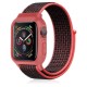  Apple Watch 38mm Hasırlı Cırtcırtlı Kasalı Kordon - Siyah-Pembe
