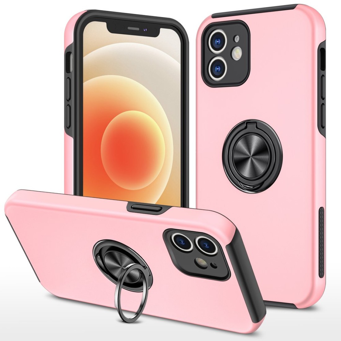  iPhone 12 Mini Kılıf Elit Yüzüklü Kapak - Pembe