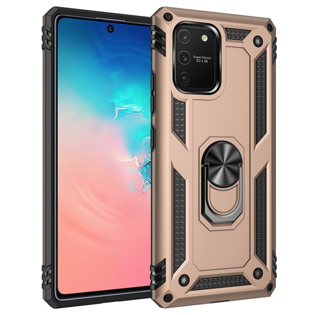  Samsung Galaxy A91 / S10 Lite Kılıf Sofya Yüzüklü Silikon Kapak - Gold
