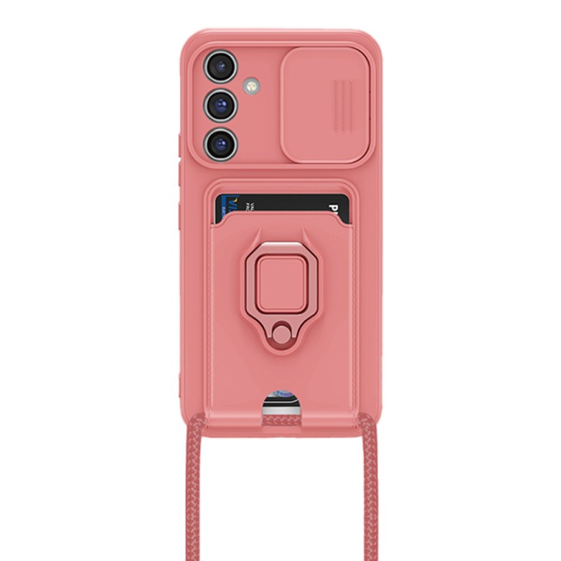  Samsung Galaxy A15 4G Kılıf Zuma Kartvizitli Yüzüklü Silikon - Pembe