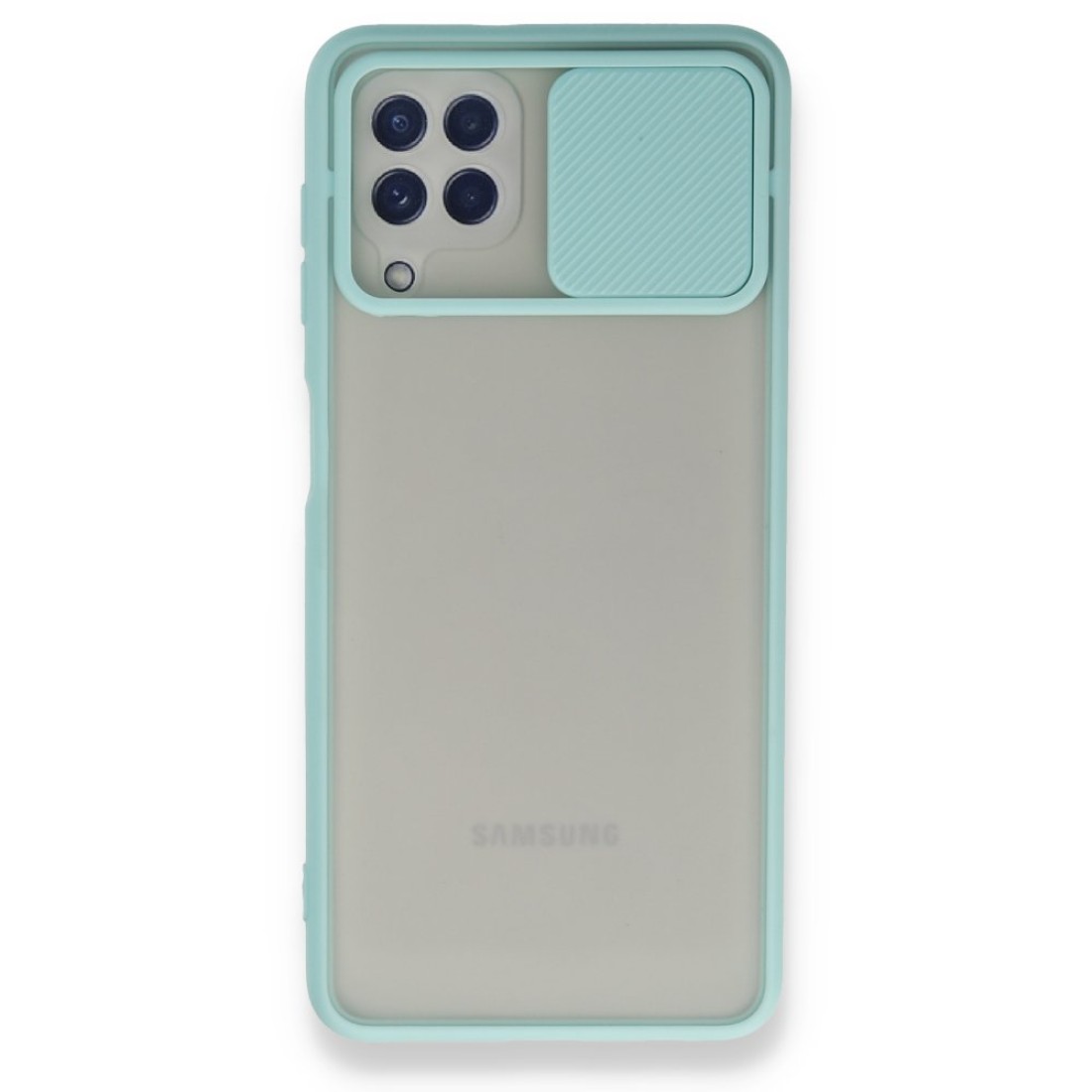  Samsung Galaxy M32 Kılıf Palm Buzlu Kamera Sürgülü Silikon - Turkuaz