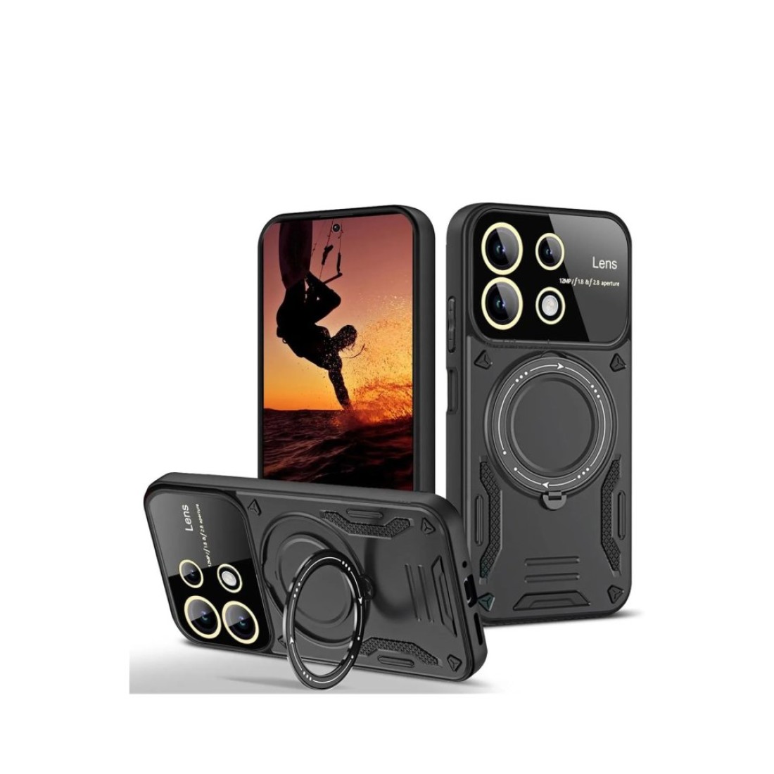  Xiaomi Redmi 13 4G Kılıf Joy Lens Standlı Kapak - Siyah