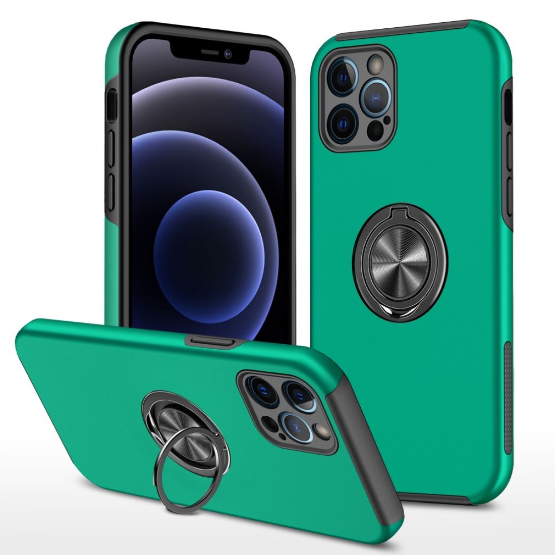  iPhone 12 Pro Kılıf Elit Yüzüklü Kapak - Yeşil