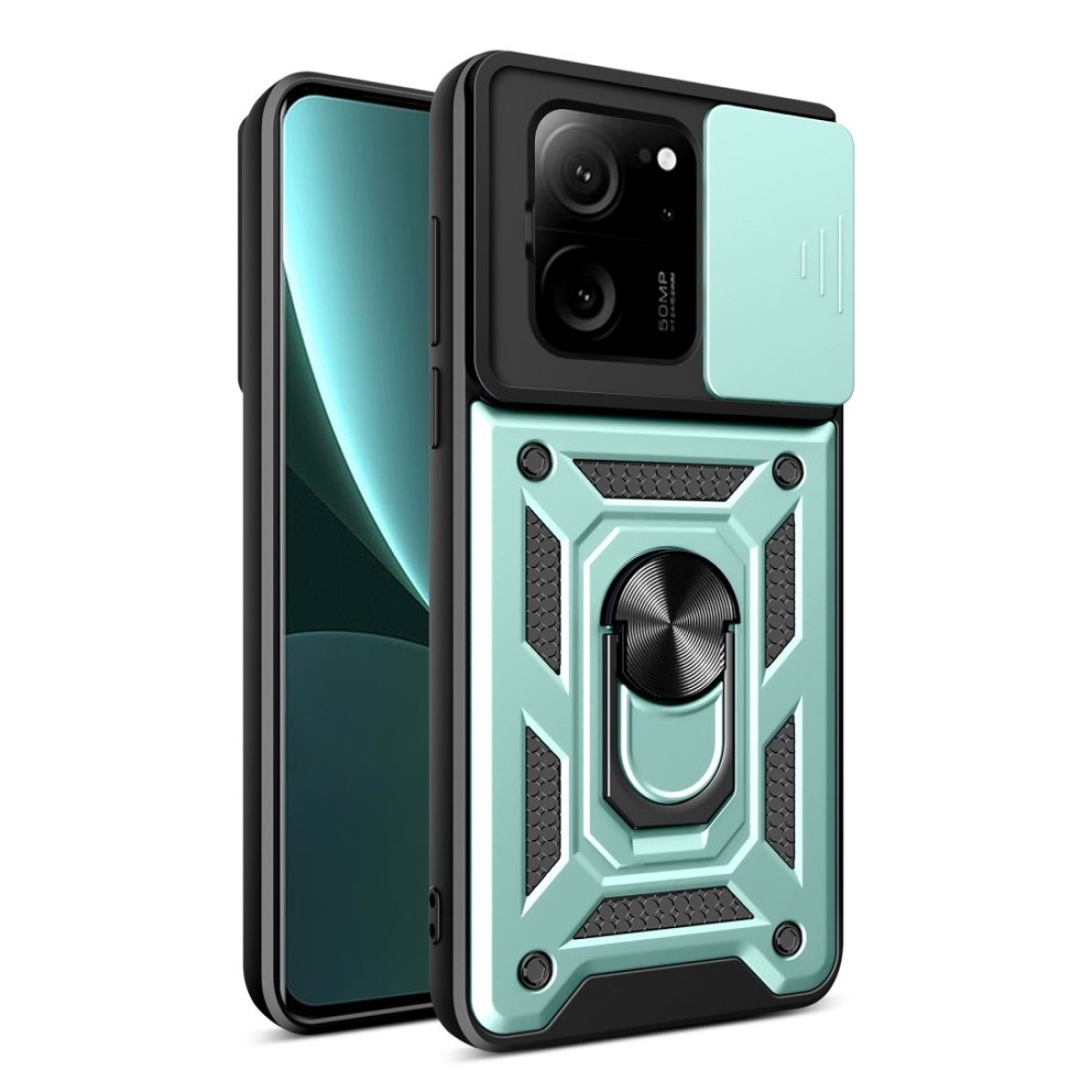  Xiaomi Mi 13T Pro Kılıf Pars Lens Yüzüklü Silikon - Yeşil
