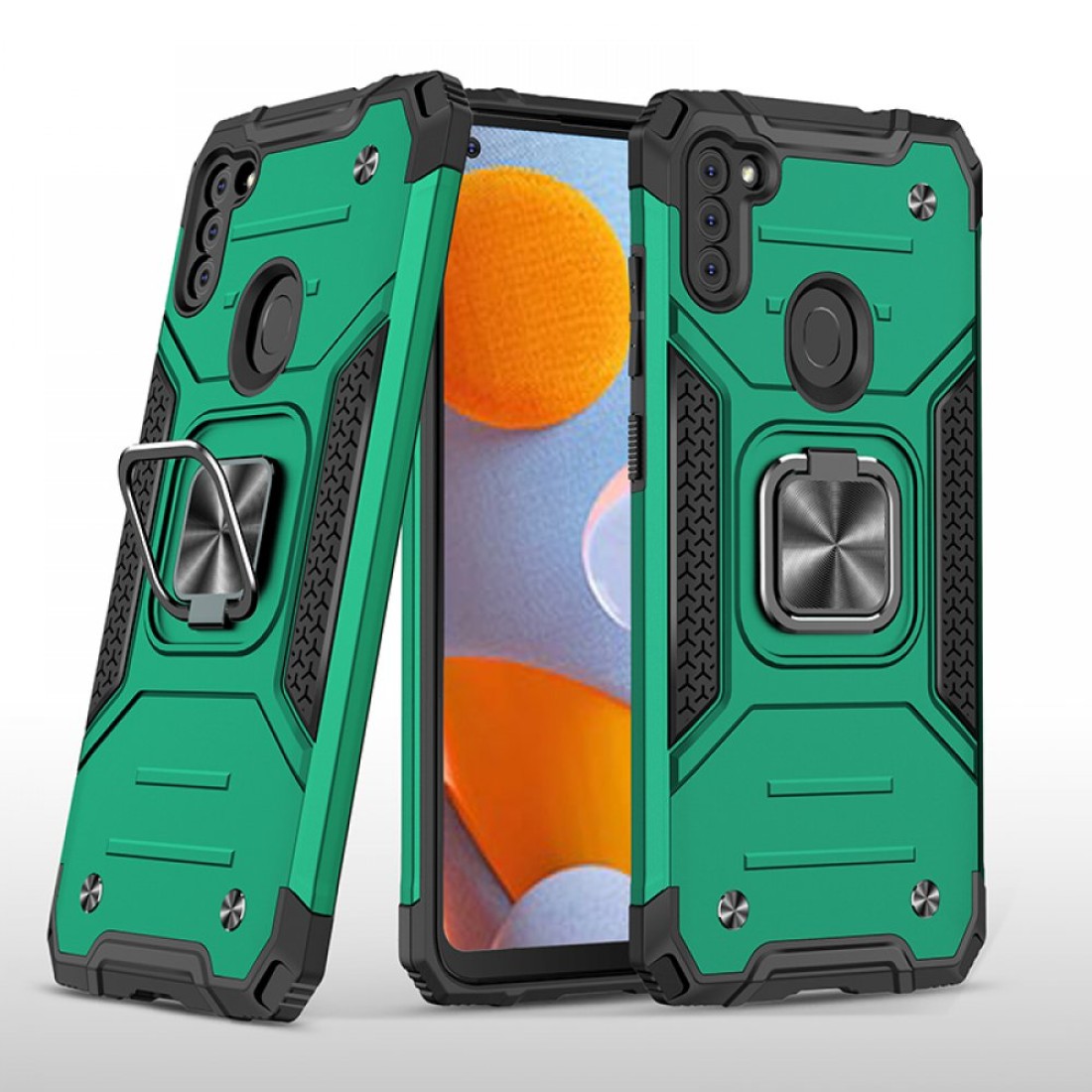  Samsung Galaxy M11 Kılıf Zegna Yüzüklü Silikon Kapak - Koyu Yeşil