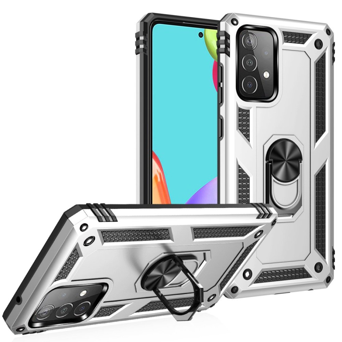  Samsung Galaxy A52 Kılıf Sofya Yüzüklü Silikon Kapak - Gümüş