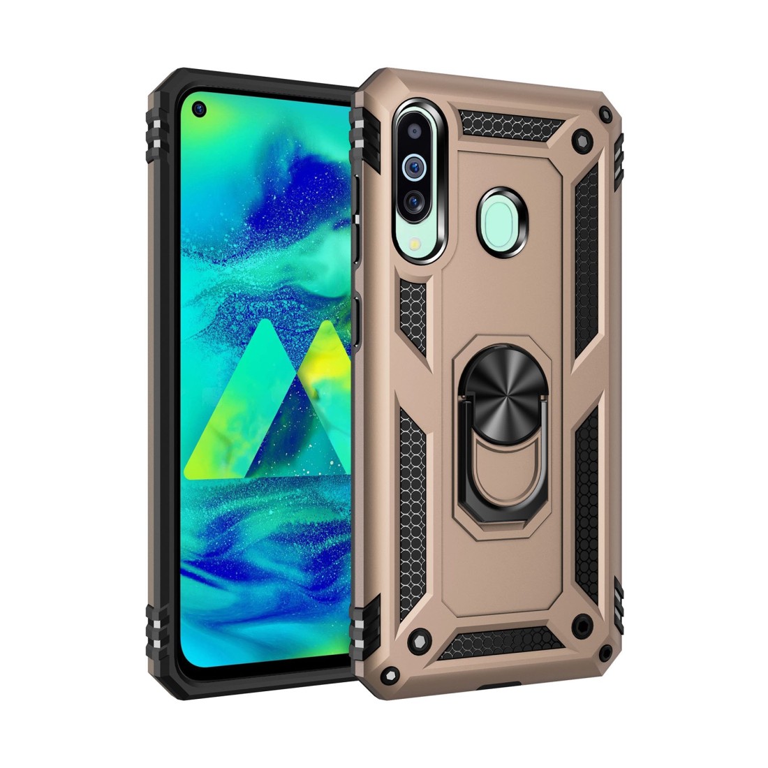  Samsung Galaxy M40 Kılıf Sofya Yüzüklü Silikon Kapak - Gold