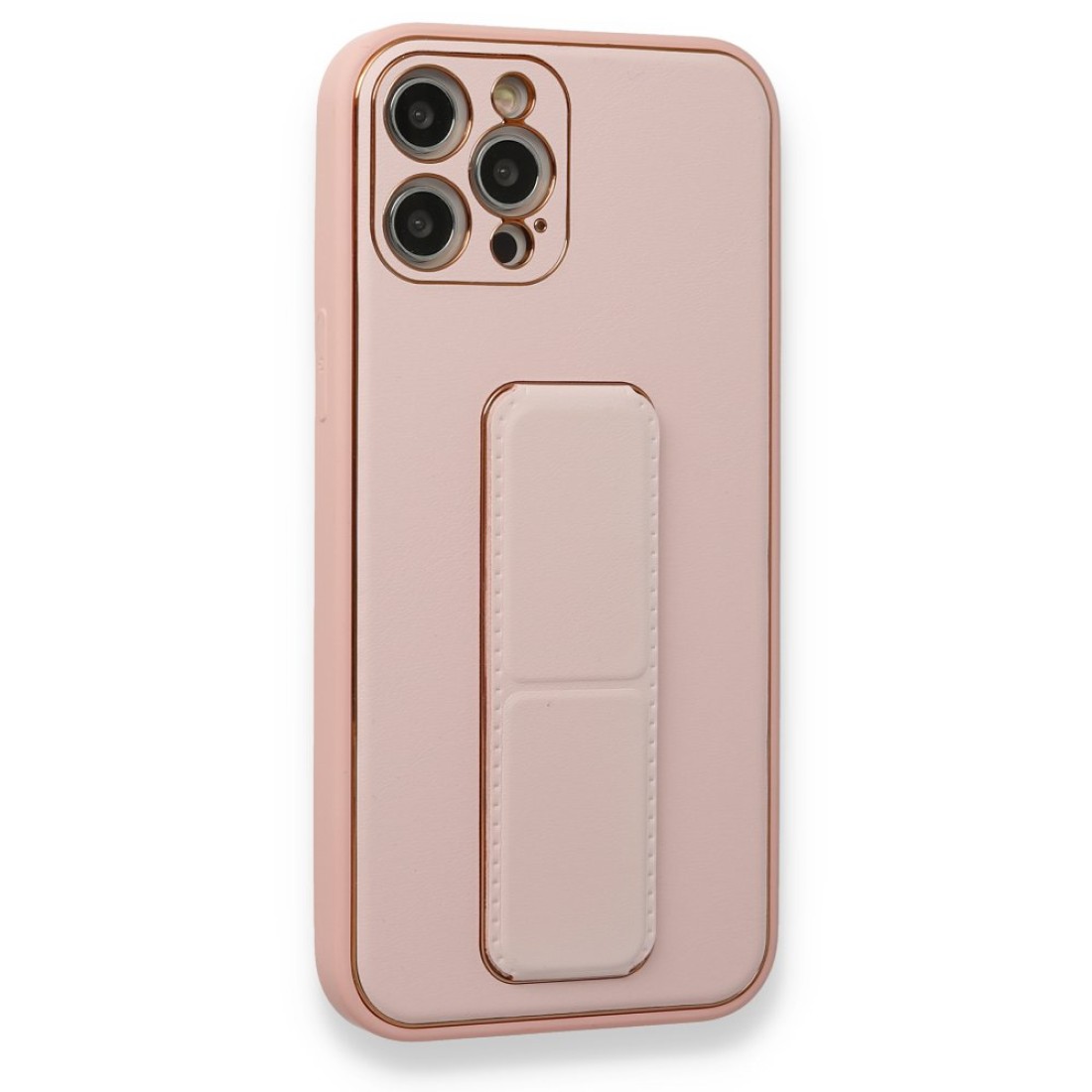 iPhone 12 Pro Kılıf Coco Deri Standlı Kapak - Pembe iPhone 12 Pro Kılıf Coco Deri Standlı Kapak - Pembe