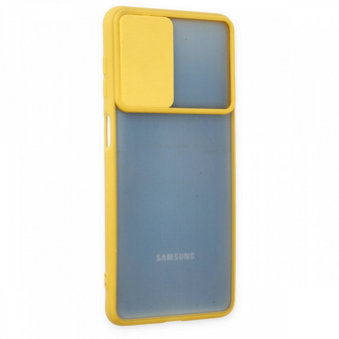  Samsung Galaxy M52 5G Kılıf Palm Buzlu Kamera Sürgülü Silikon - Sarı