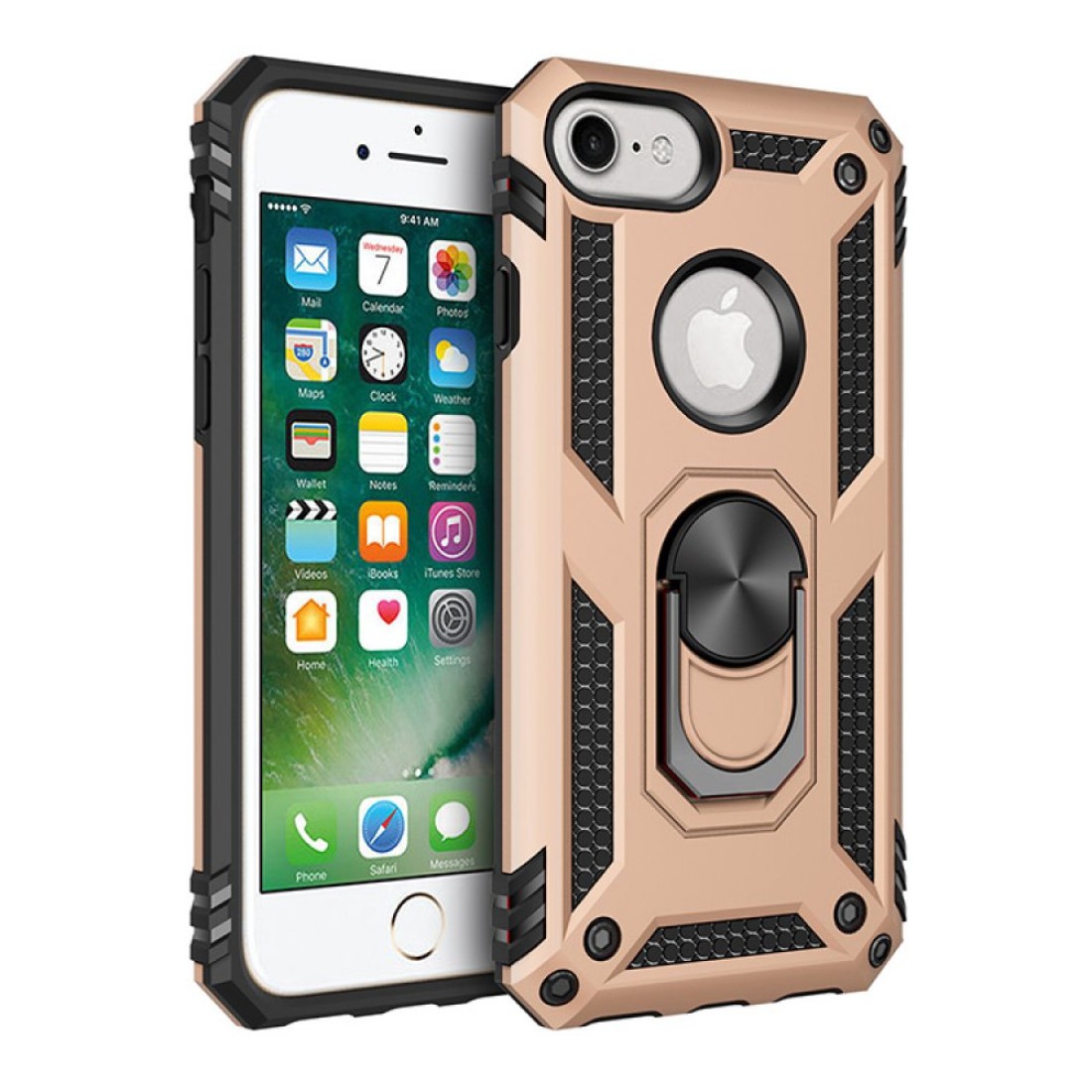  iPhone 8 Kılıf Sofya Yüzüklü Silikon Kapak - Gold