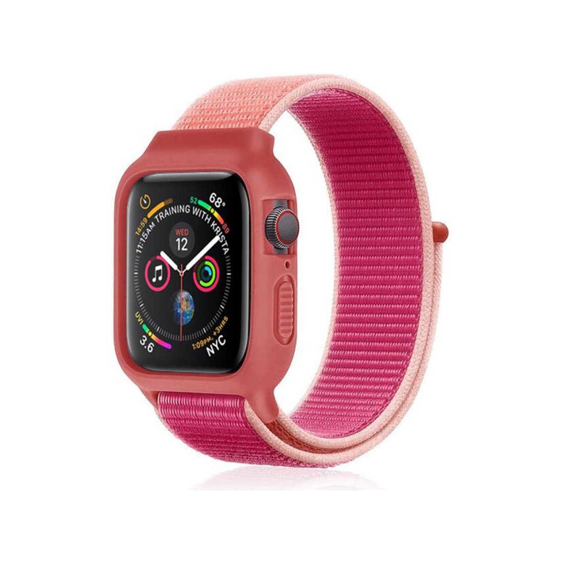  Apple Watch 38mm Hasırlı Cırtcırtlı Kasalı Kordon - Pudra