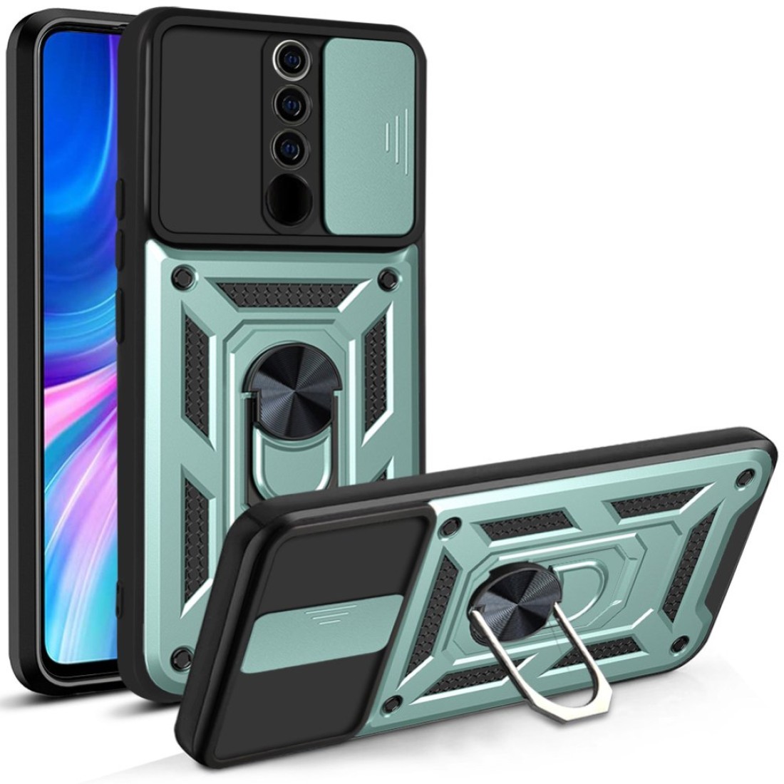  Xiaomi Redmi Note 8 Pro Kılıf Pars Lens Yüzüklü Silikon - Yeşil