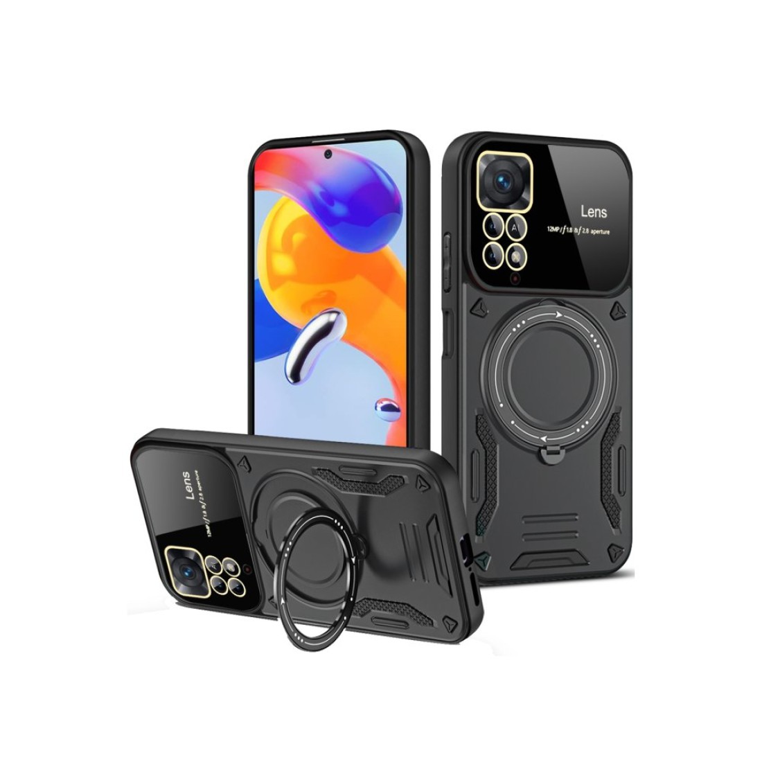  Xiaomi Redmi Note 12 Pro 4G Kılıf Joy Lens Standlı Kapak - Siyah