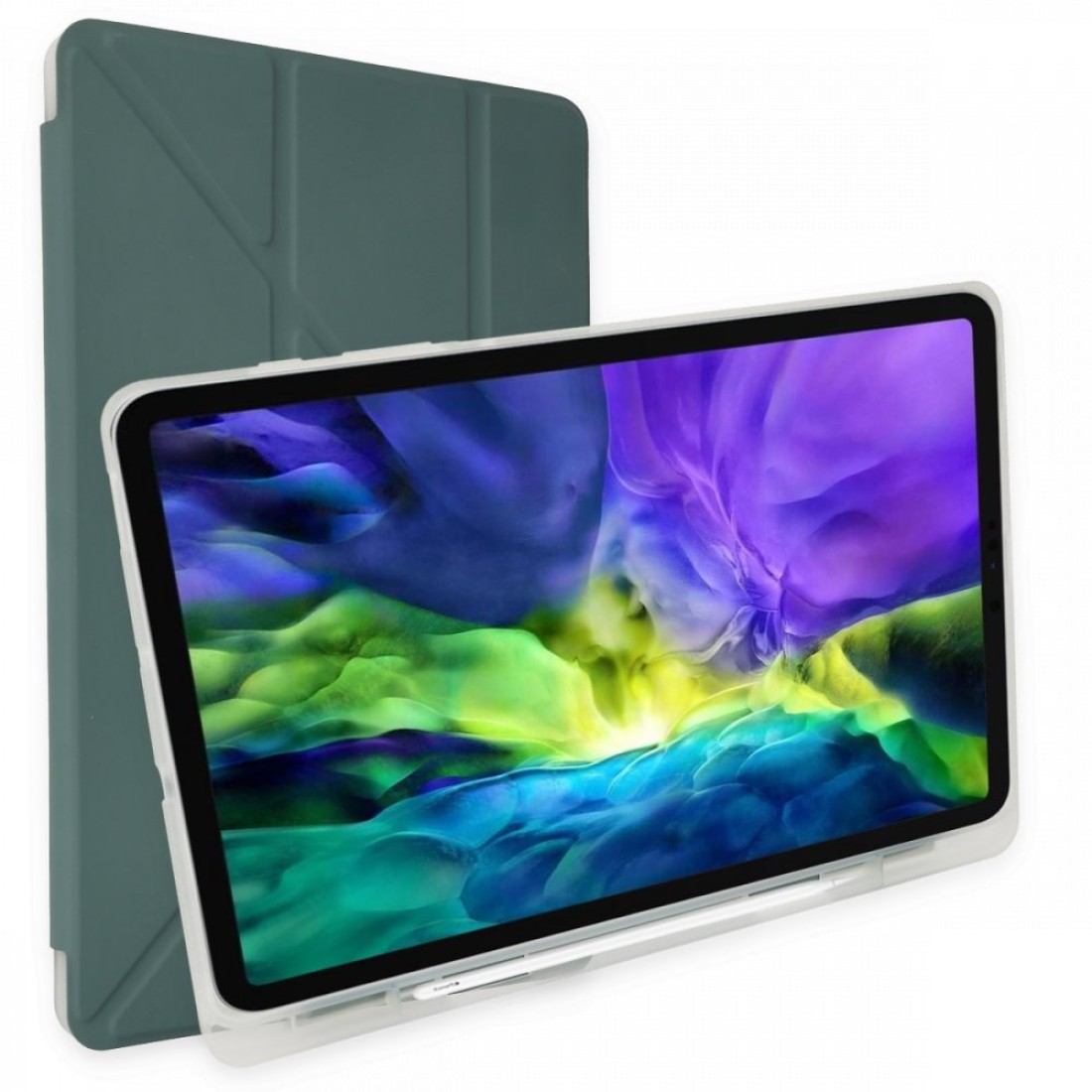  iPad 10.2 (7.nesil) Kılıf Kalemlikli Mars Tablet Kılıfı - Koyu Yeşil