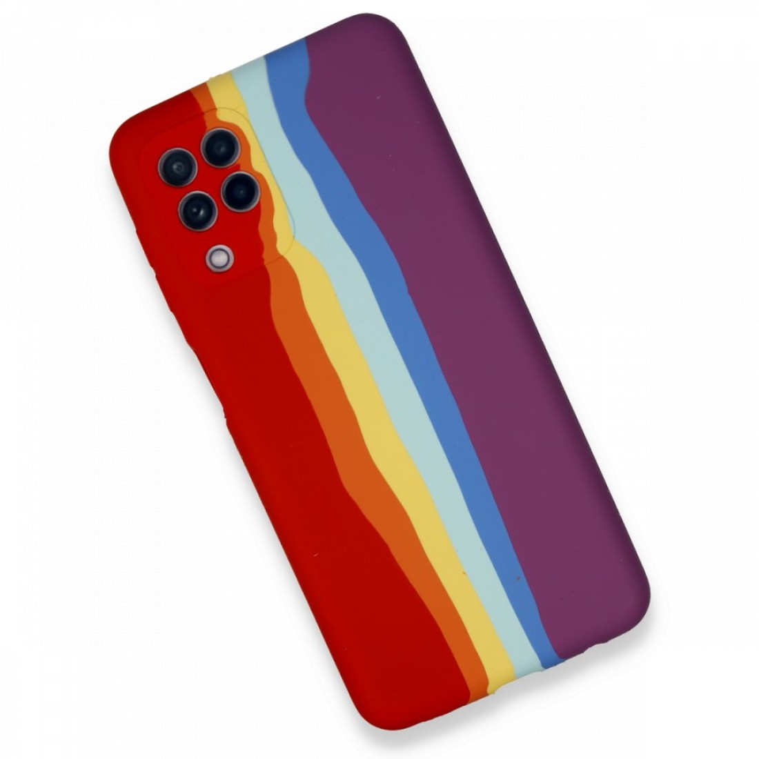  Samsung Galaxy M32 Kılıf Ebruli Lansman Silikon - Kırmızı-Mor