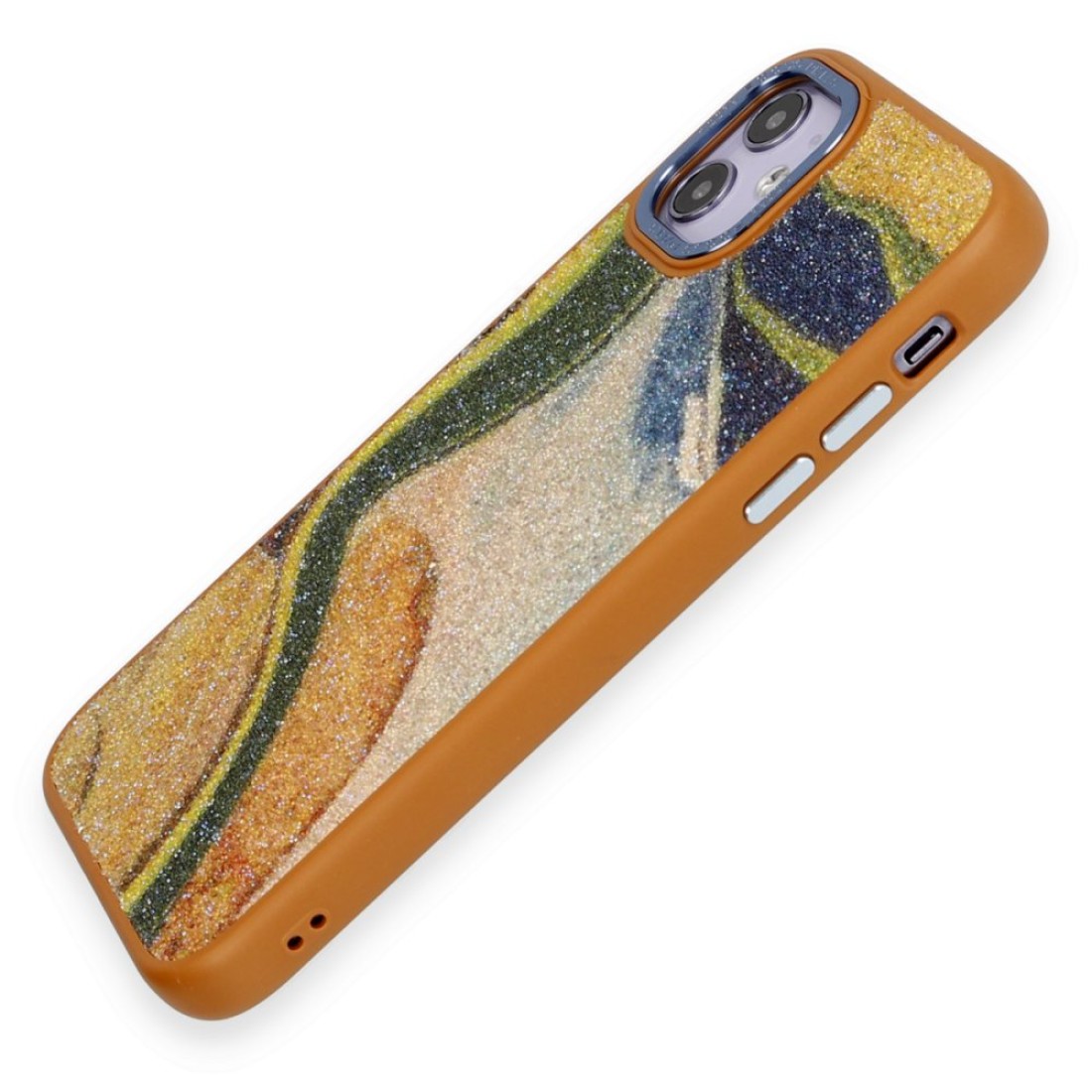  iPhone 12 Kılıf Moda Simli Kapak - Kahverengi
