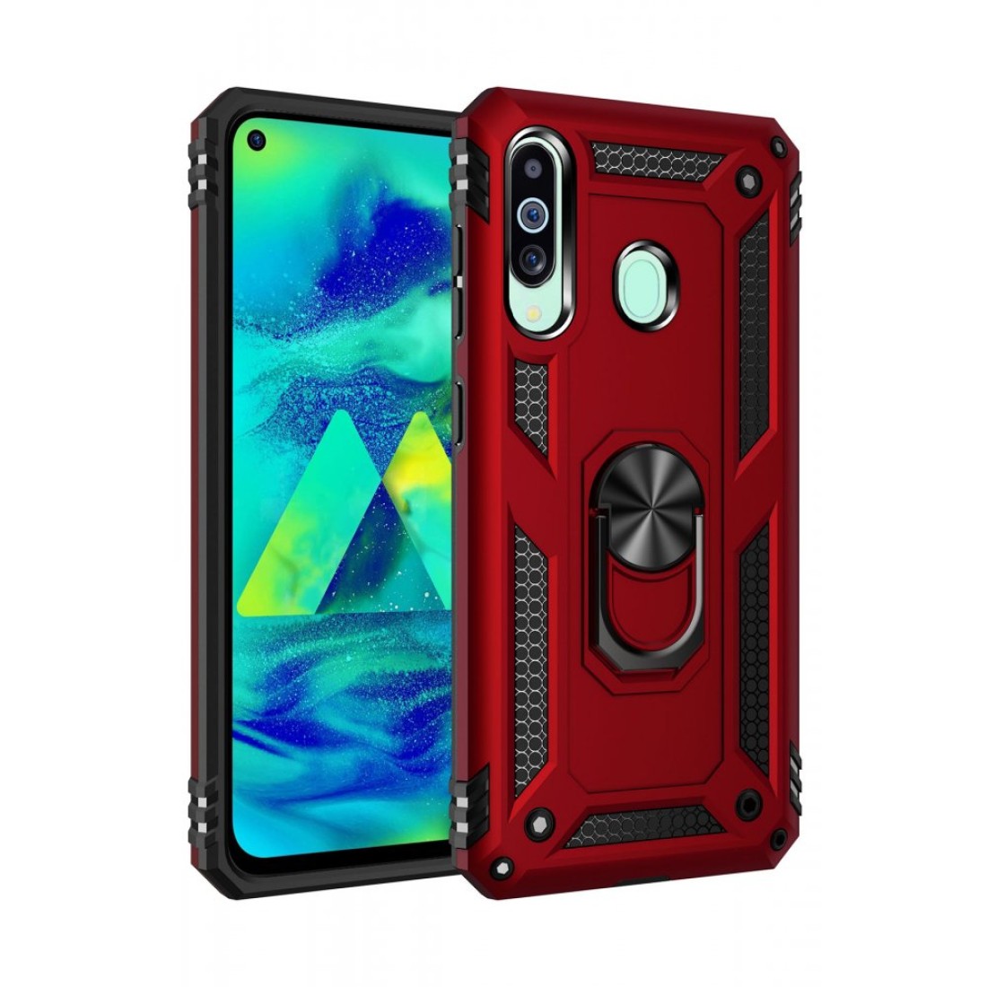  Samsung Galaxy A60 Kılıf Sofya Yüzüklü Silikon Kapak - Kırmızı