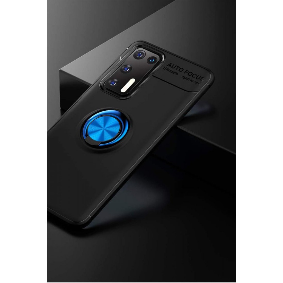 Huawei P40 Kılıf Range Yüzüklü Silikon - Siyah-Mavi Huawei P40 Kılıf Range Yüzüklü Silikon - Siyah-Mavi
