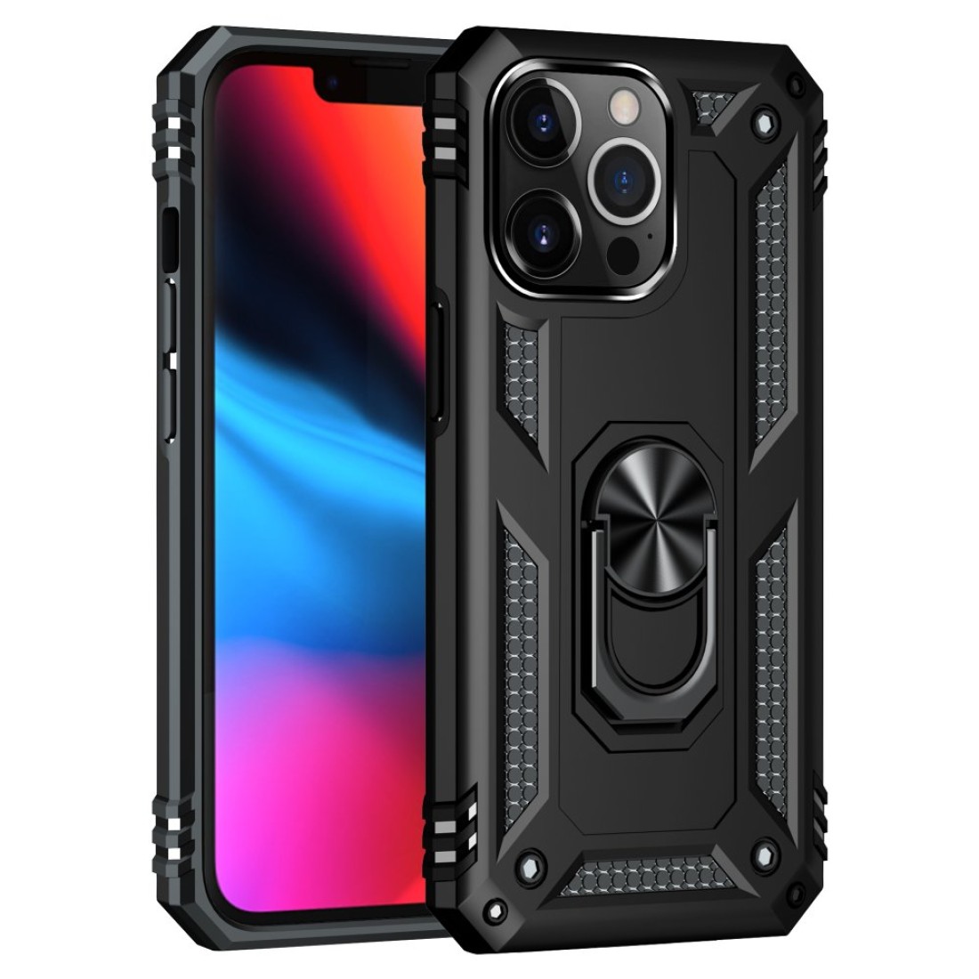  iPhone 13 Pro Max Kılıf Sofya Yüzüklü Silikon Kapak - Siyah