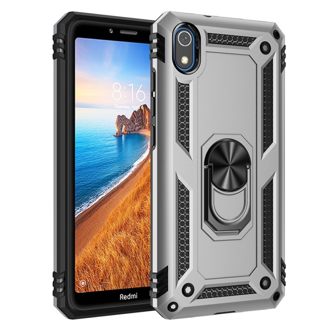  Xiaomi Redmi 7A Kılıf Sofya Yüzüklü Silikon Kapak - Gümüş