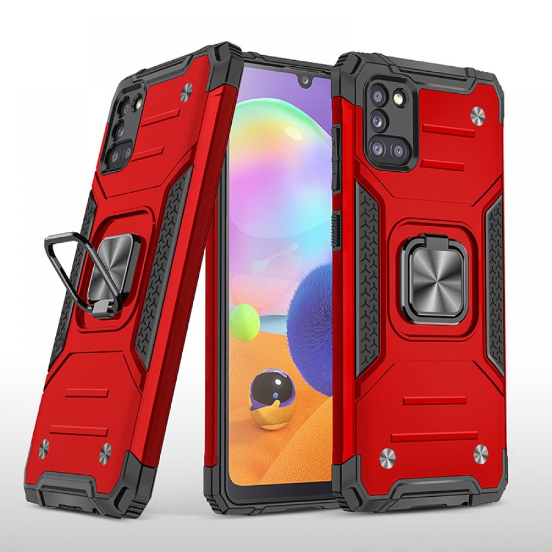  Samsung Galaxy A31 Kılıf Zegna Yüzüklü Silikon Kapak - Kırmızı