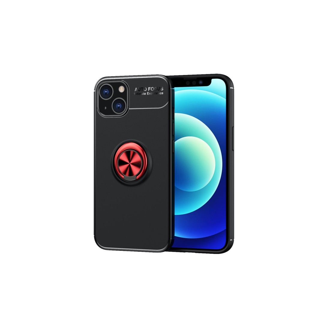  iPhone 13 Kılıf Range Yüzüklü Silikon - Siyah-Kırmızı