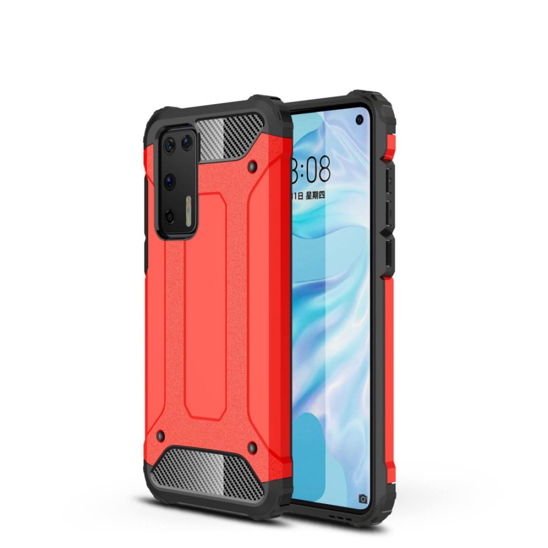  Huawei P40 Kılıf Tank Silikon Kapak - Kırmızı