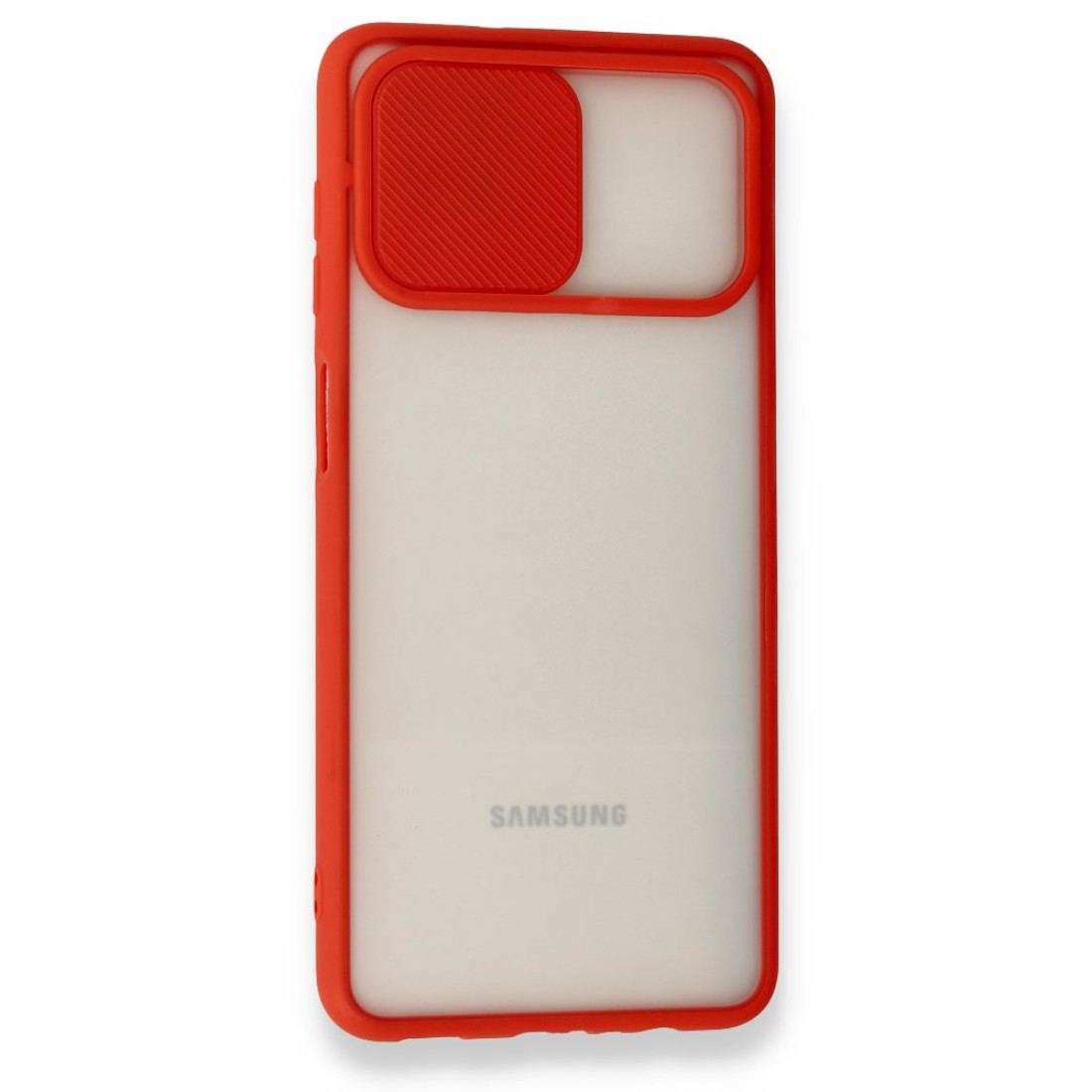  Samsung Galaxy A12 Kılıf Palm Buzlu Kamera Sürgülü Silikon - Kırmızı