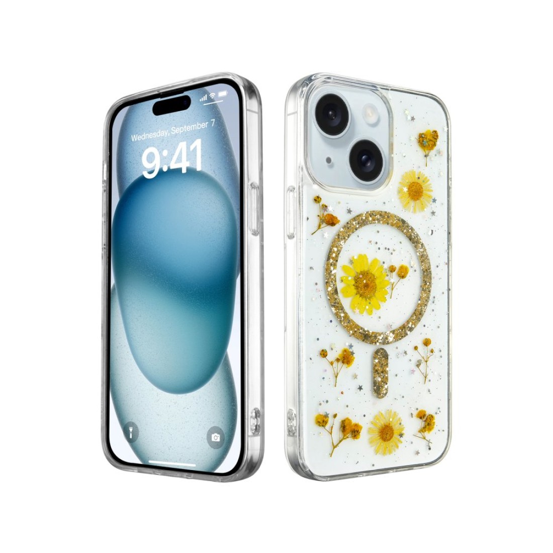  iPhone 15 Plus Kılıf Daisy Simli Magsafe Kapak - Gold