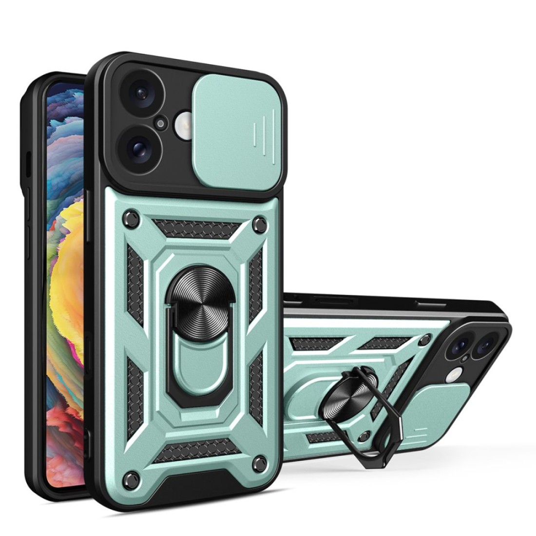  iPhone 16 Kılıf Pars Lens Yüzüklü Silikon - Yeşil