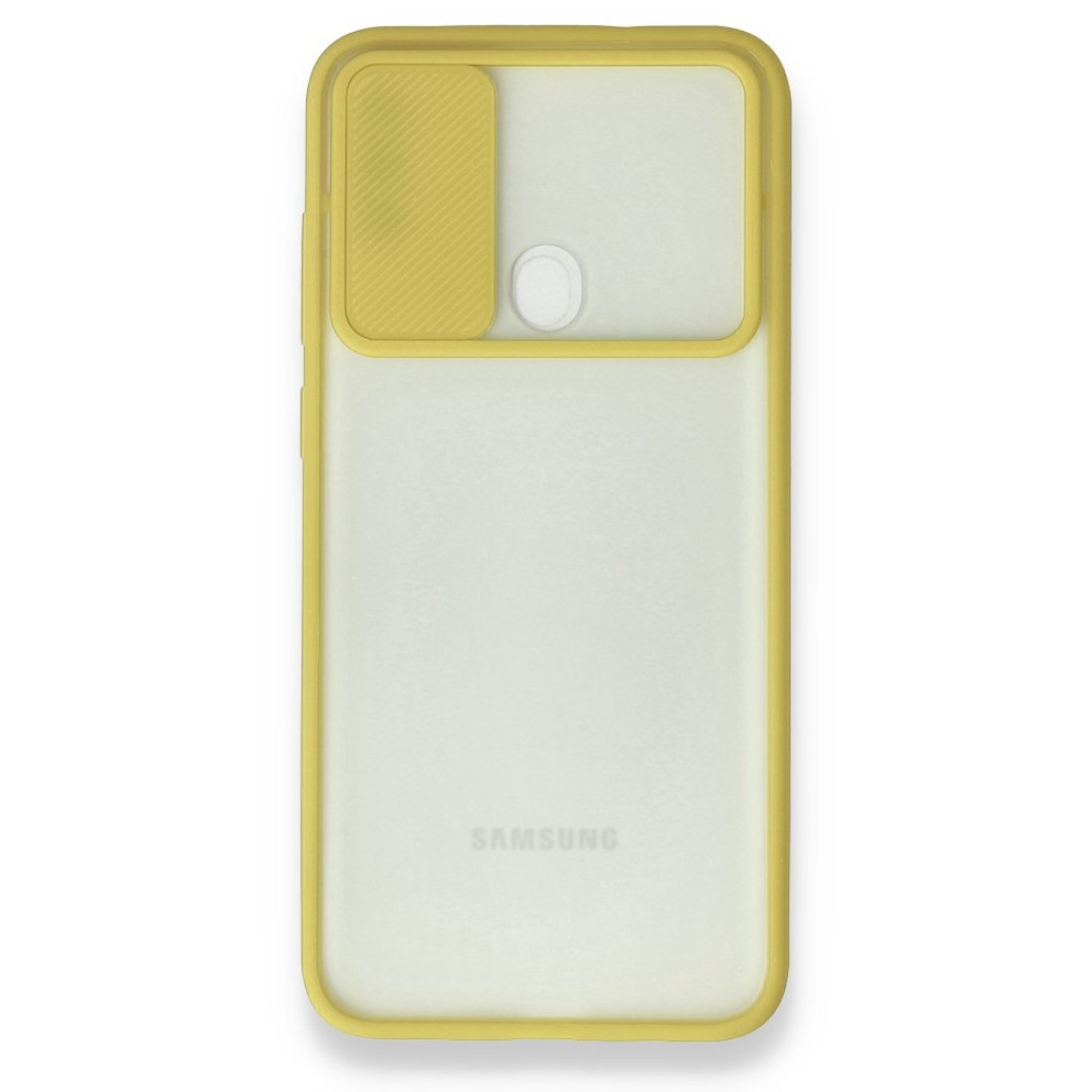  Samsung Galaxy M11 Kılıf Palm Buzlu Kamera Sürgülü Silikon - Sarı