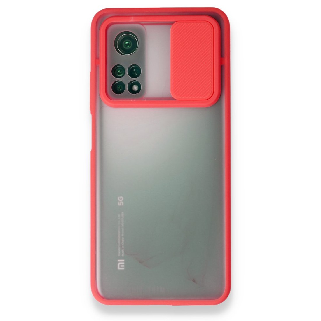  Xiaomi Mi 10T Pro Kılıf Palm Buzlu Kamera Sürgülü Silikon - Kırmızı