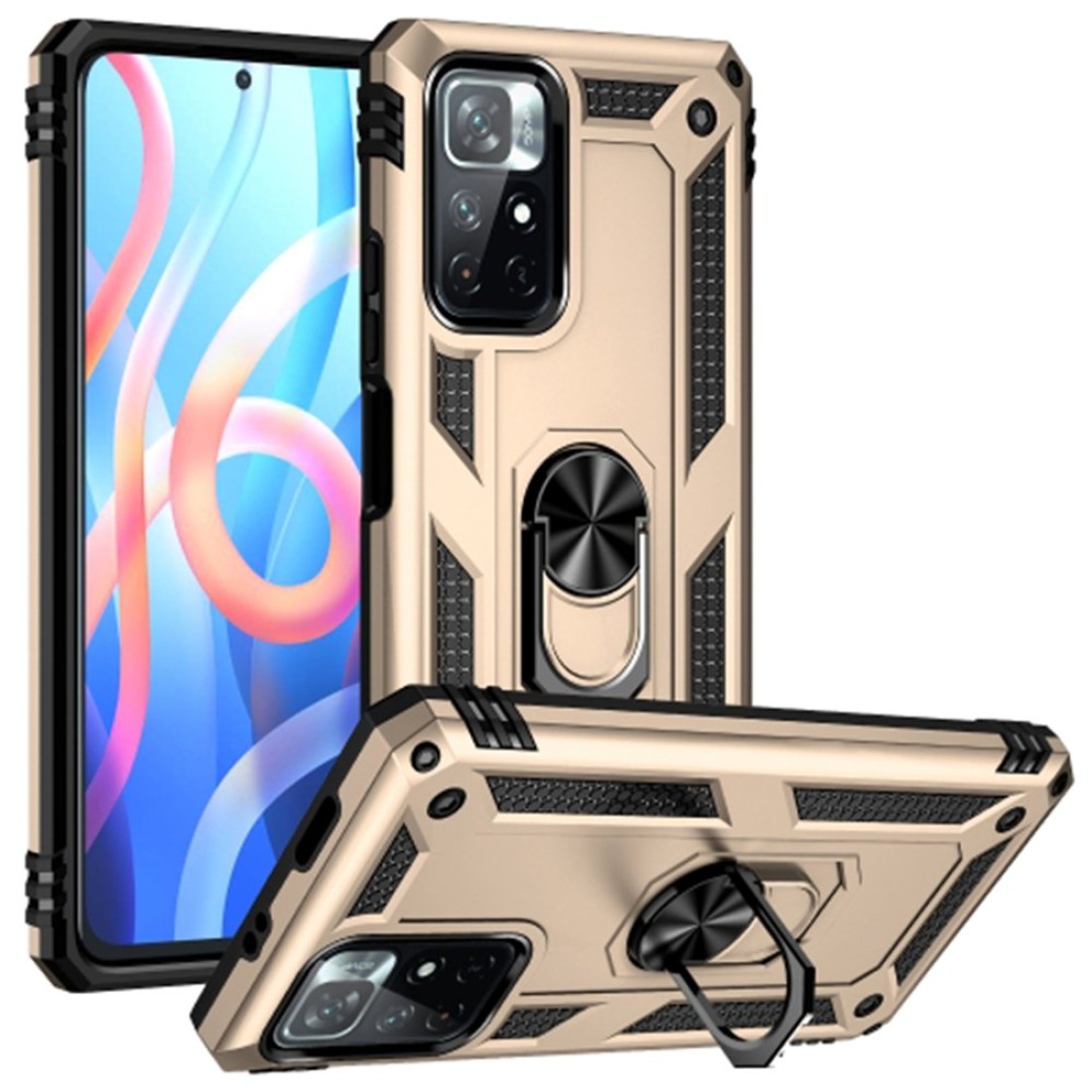  Xiaomi Redmi Note 11T Kılıf Sofya Yüzüklü Silikon Kapak - Gold