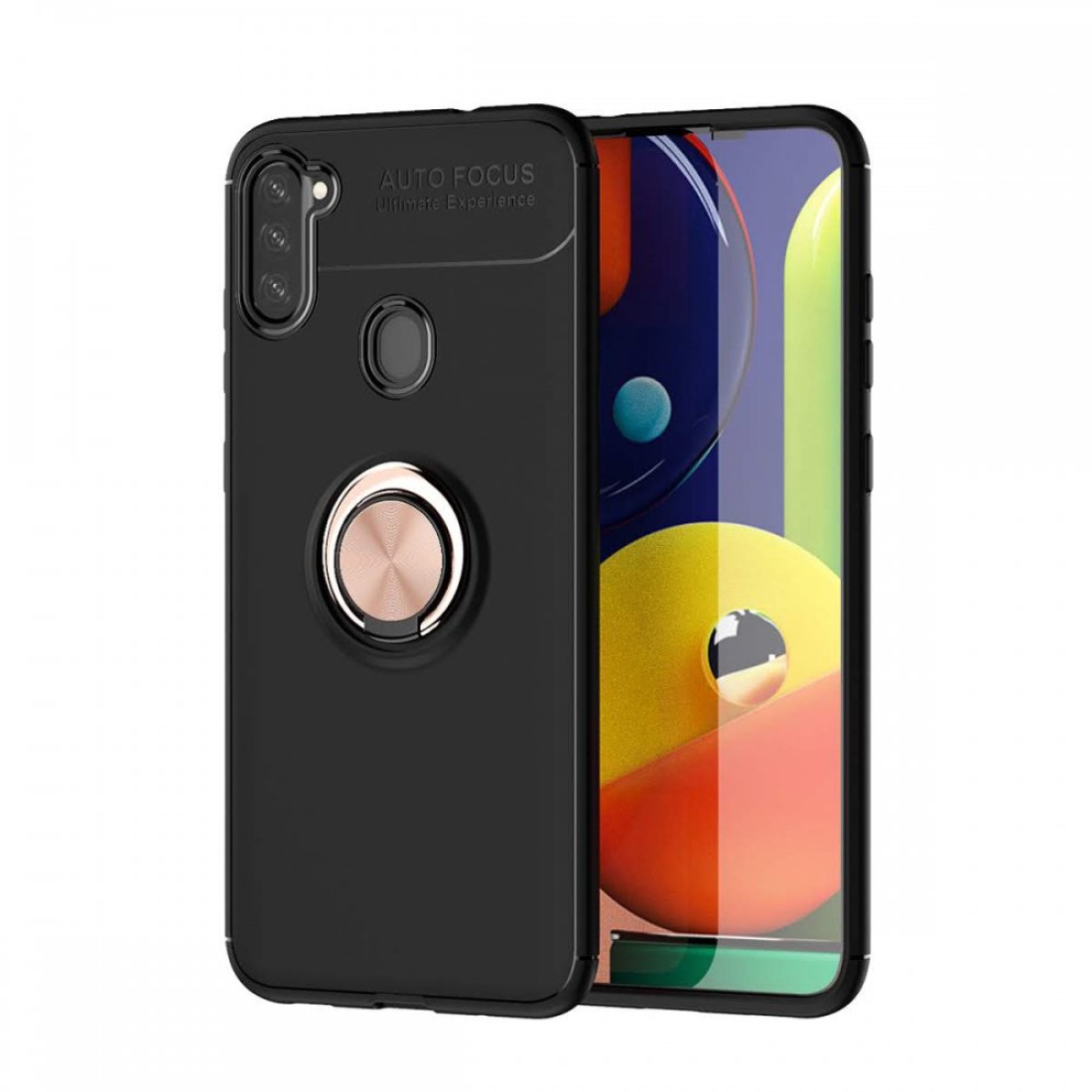  Samsung Galaxy M11 Kılıf Range Yüzüklü Silikon - Siyah-Gold