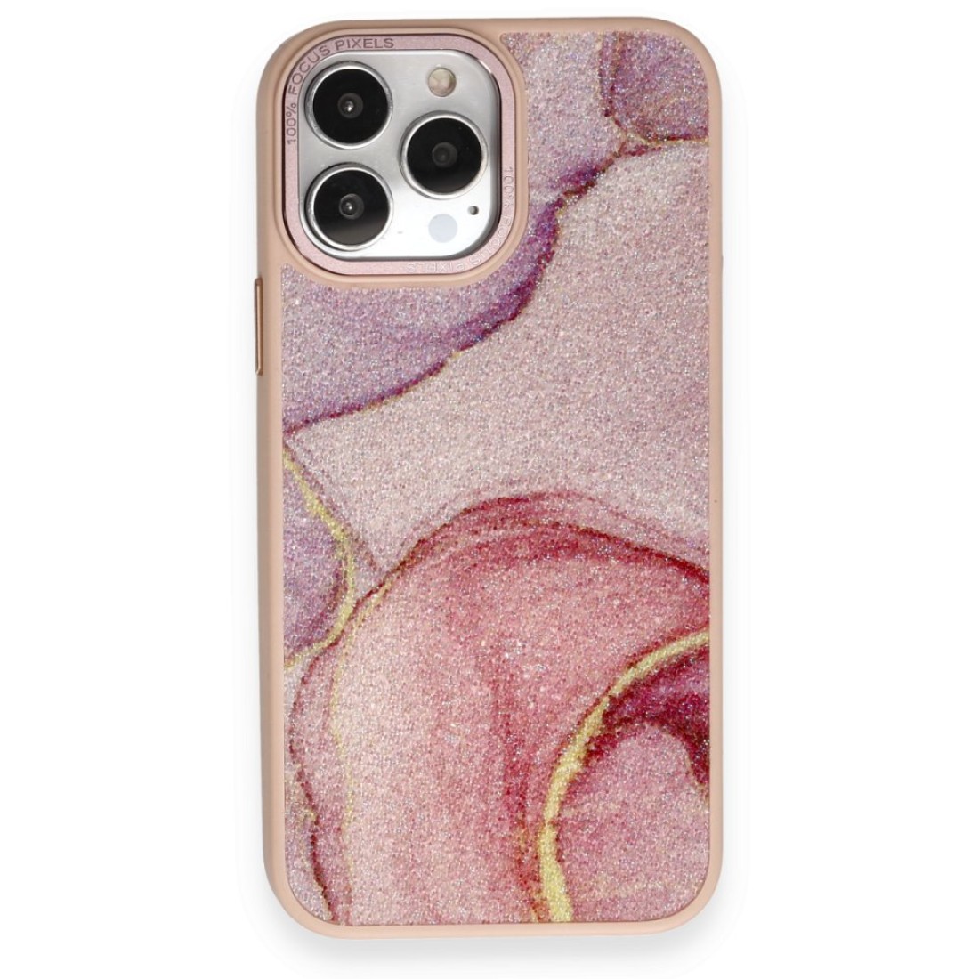 iPhone 12 Pro Kılıf Moda Simli Kapak - Rose