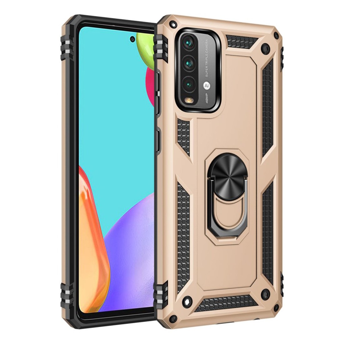  Xiaomi Redmi 9T Kılıf Sofya Yüzüklü Silikon Kapak - Gold