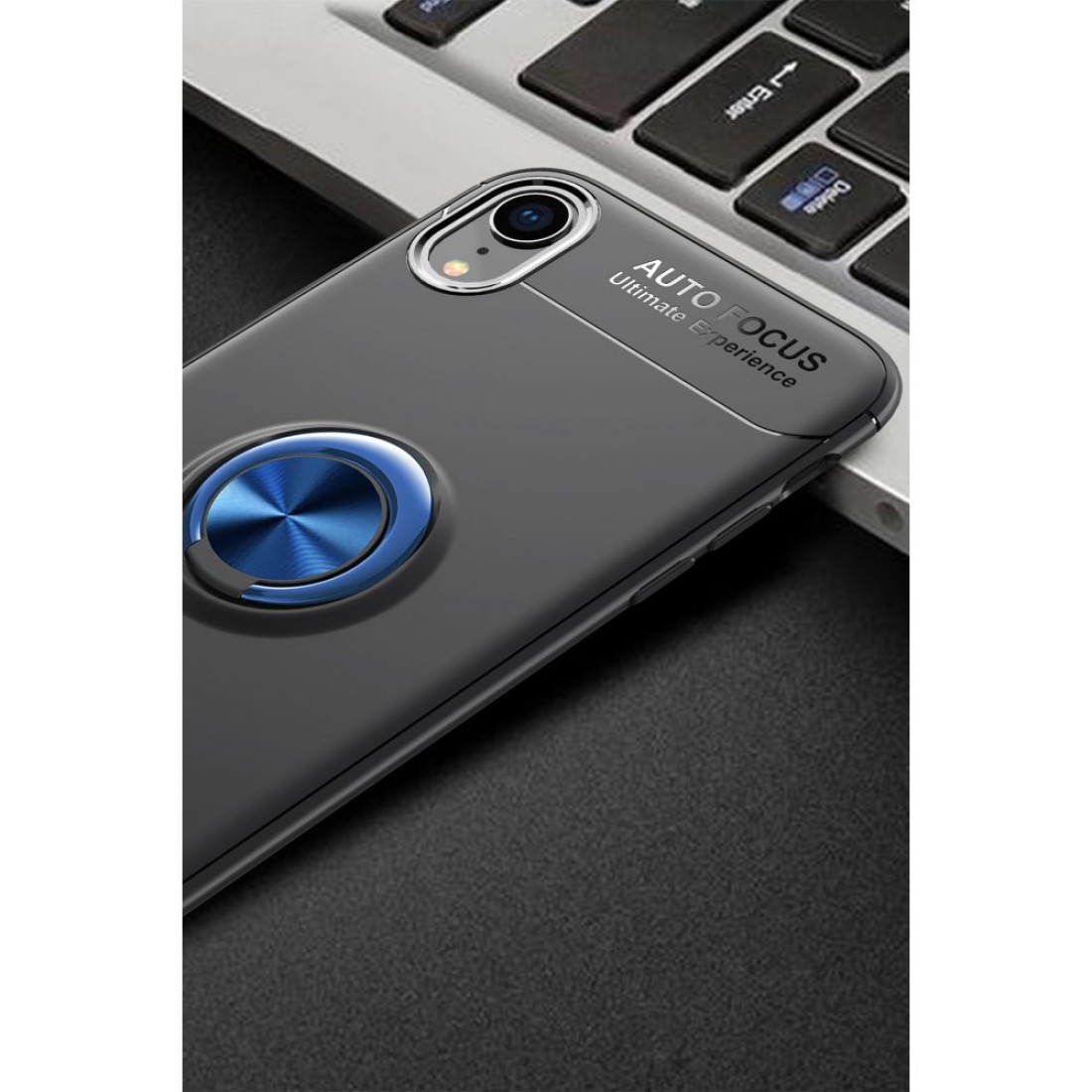 iPhone XR Kılıf Range Yüzüklü Silikon - Siyah-Mavi iPhone XR Kılıf Range Yüzüklü Silikon - Siyah-Mavi