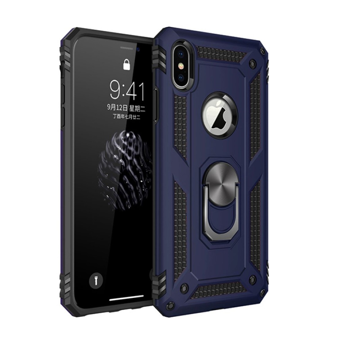  iPhone XS Kılıf Sofya Yüzüklü Silikon Kapak - Lacivert