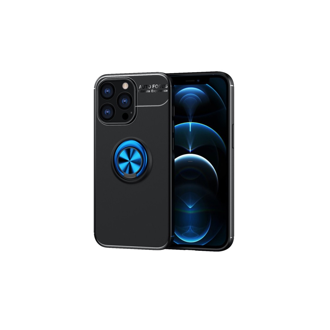 iPhone 13 Pro Max Kılıf Range Yüzüklü Silikon - Siyah-Mavi iPhone 13 Pro Max Kılıf Range Yüzüklü Silikon - Siyah-Mavi
