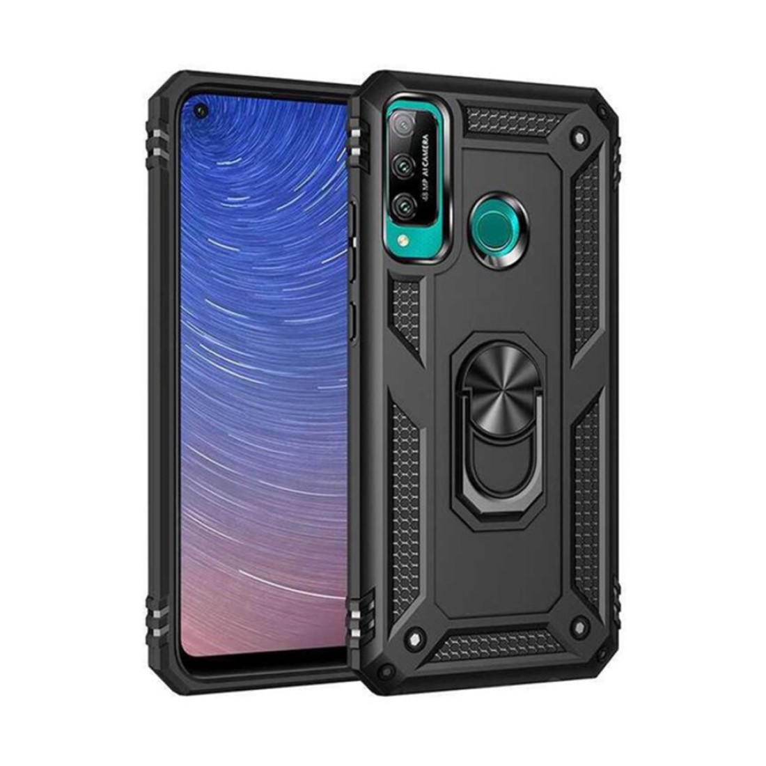  Huawei P40 Lite E Kılıf Sofya Yüzüklü Silikon Kapak - Siyah