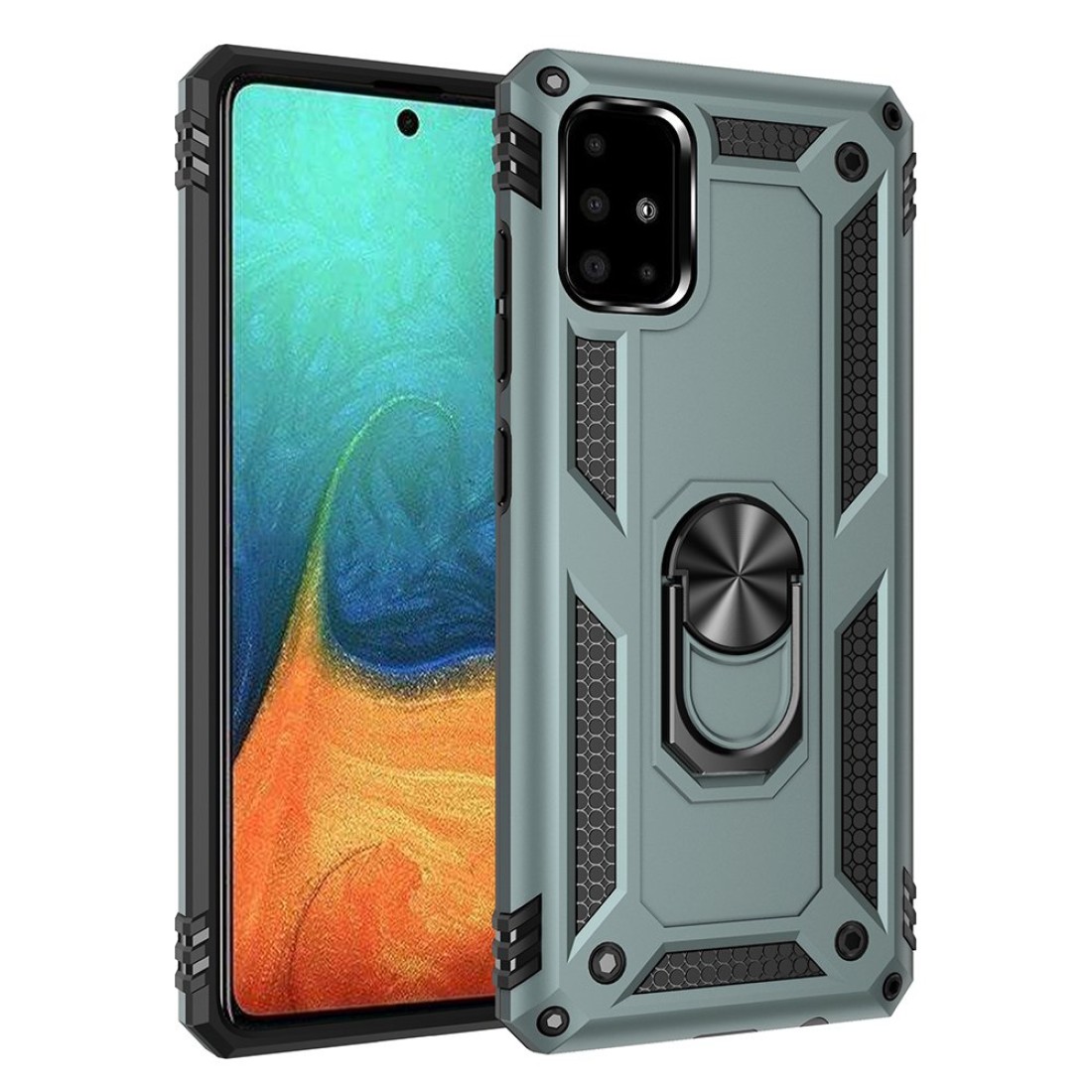  Samsung Galaxy A71 Kılıf Sofya Yüzüklü Silikon Kapak - Yeşil
