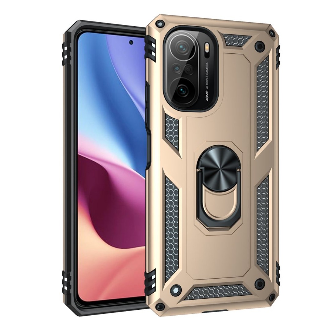  Xiaomi Redmi K40 Kılıf Sofya Yüzüklü Silikon Kapak - Gold
