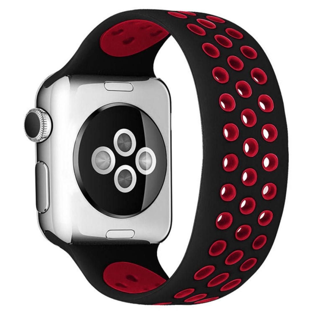  Apple Watch 38mm Ayarlı Delikli Silikon Kordon - Siyah-Kırmızı