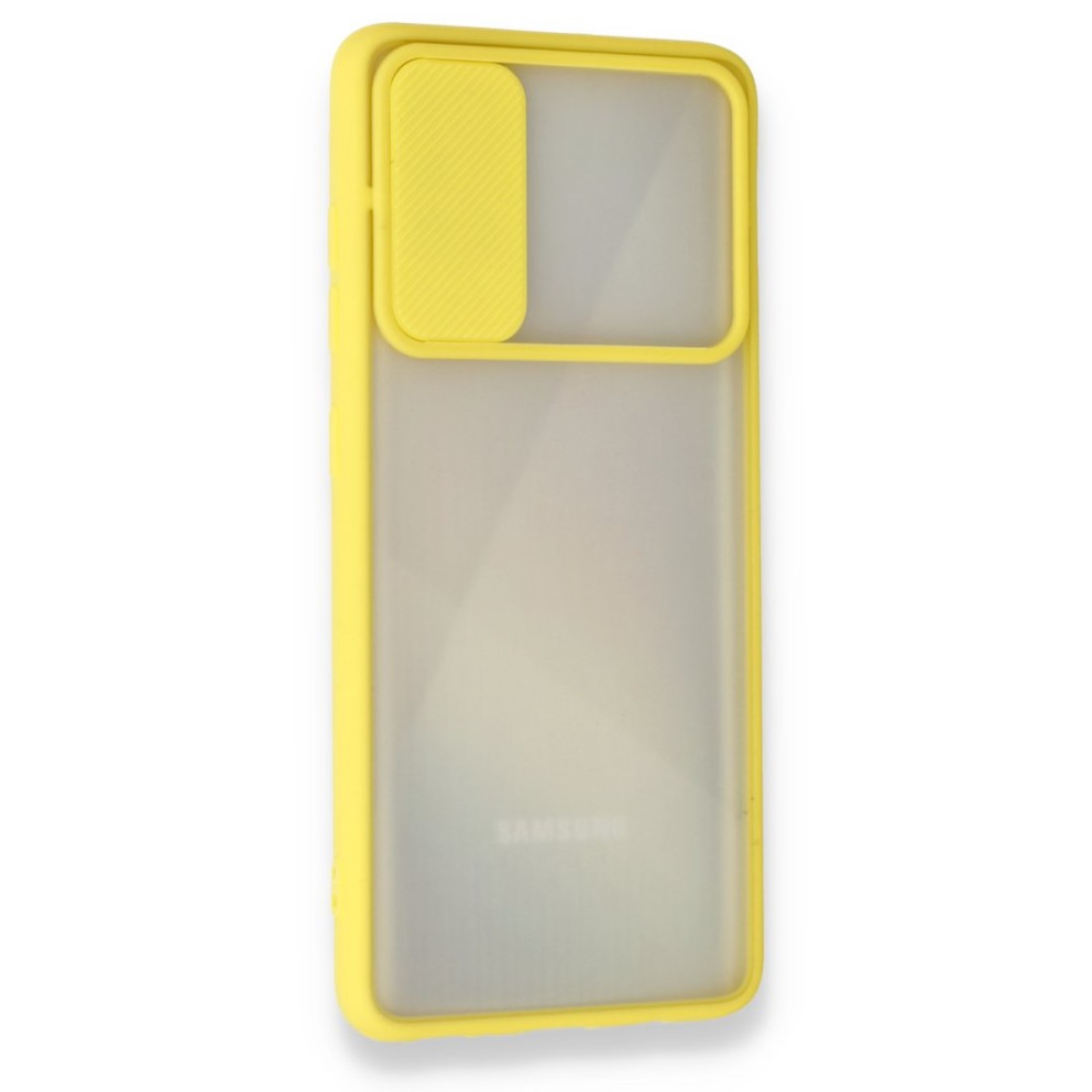  Samsung Galaxy A71 Kılıf Palm Buzlu Kamera Sürgülü Silikon - Sarı