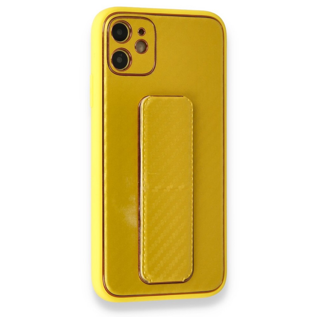  iPhone 12 Kılıf Coco Karbon Standlı Kapak - Sarı