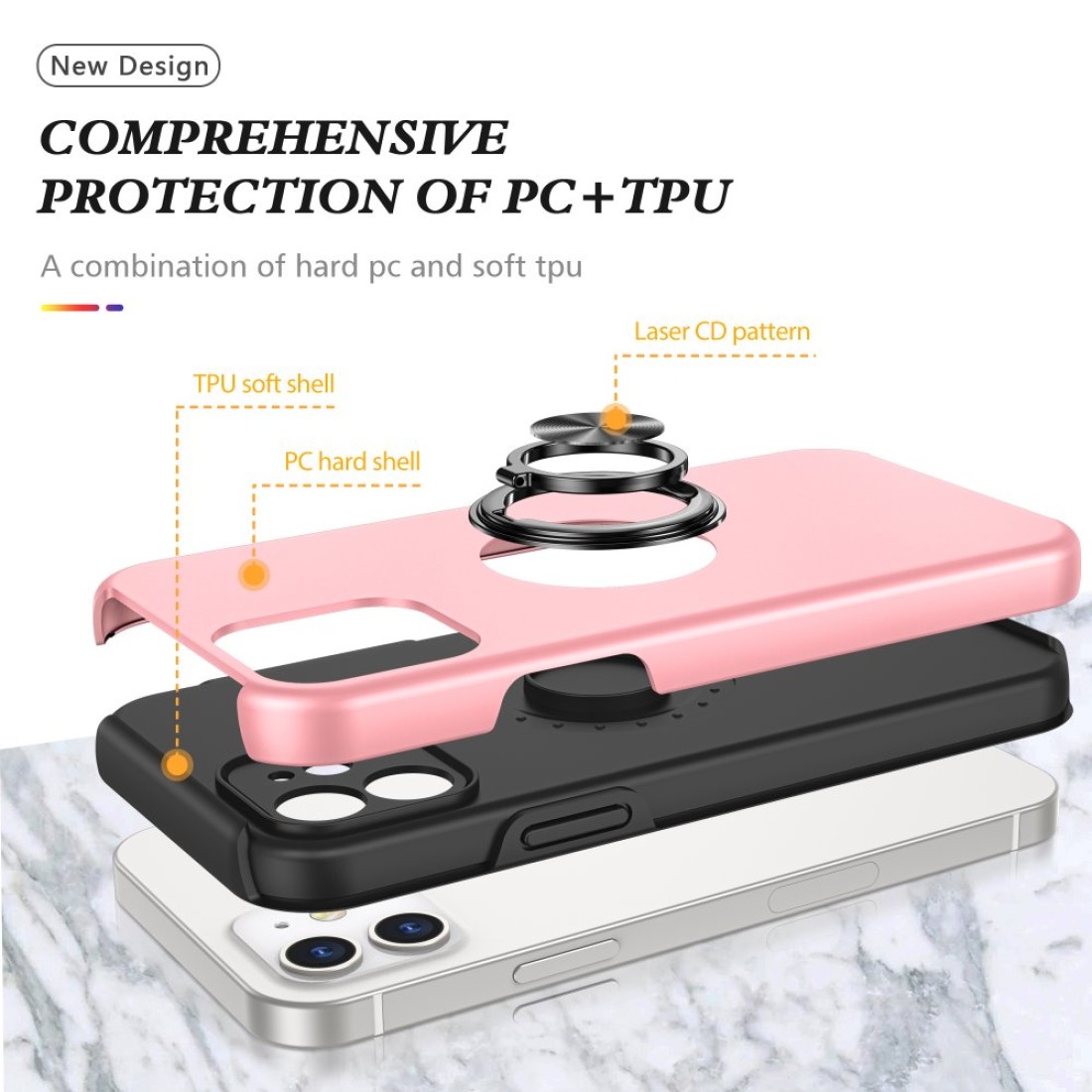 iPhone 12 Kılıf Elit Yüzüklü Kapak - Pembe iPhone 12 Kılıf Elit Yüzüklü Kapak - Pembe