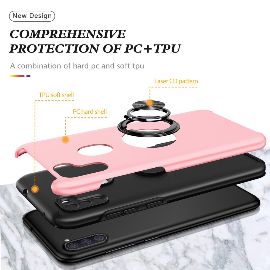 Samsung Galaxy M11 Kılıf Elit Yüzüklü Kapak - Pembe Samsung Galaxy M11 Kılıf Elit Yüzüklü Kapak - Pembe